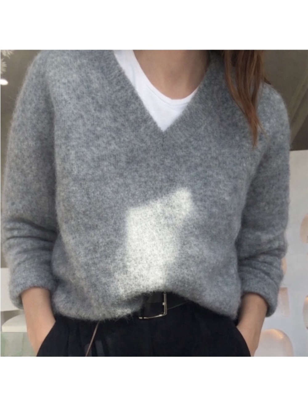 Zara Alpaca Blend Sweater Gray Fuzzy V-Neck Size Small Cozy Soft